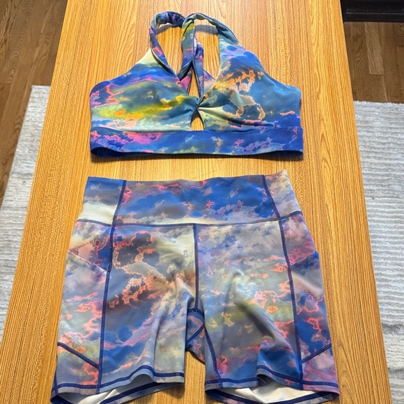 Pants - Colorful Cloud Print Sports Bra and Shorts Set